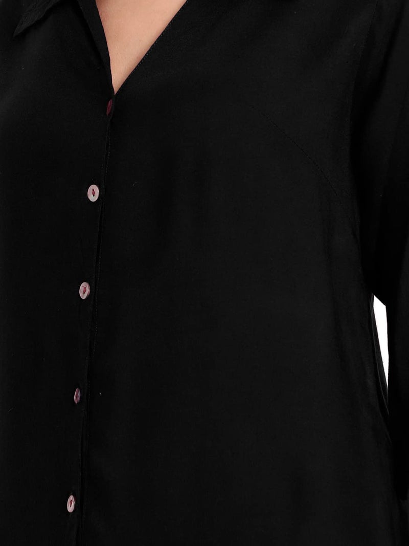 Indietoga Women's Plus Size Casual Rayon Longline Shirt Tops (10001373_Black Solid_2XL) - Image 3