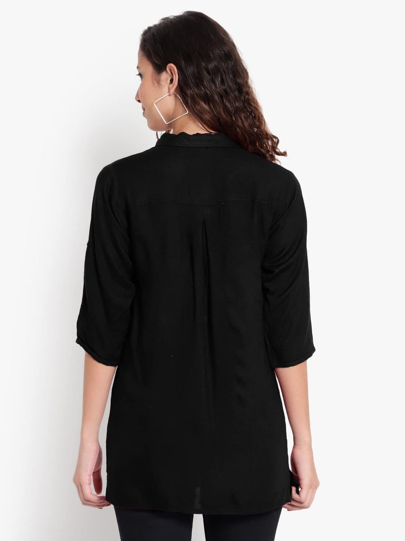 Indietoga Women's Plus Size Casual Rayon Longline Shirt Tops (10001373_Black Solid_2XL) - Image 4