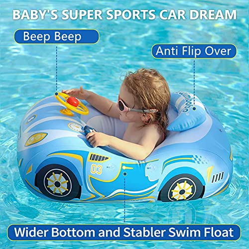 BOffer Baby Pool Float with Canopy, PVC Baby Swim Float with Sun Shade Cover, 3D Car Toddler Pool Float Swimming Floats Seat Boat for 12-18, 12-24 Months, Age 2-3, 3+ Years (Blue Canopy) - Image 3