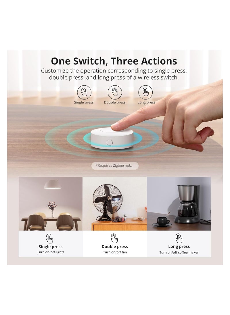 SNZB-01P Zigbee Wireless Switch - Create Smart Scenes and Control Connected Devices via App with Three Options; Requires ZigBee Bridge; Certified for Humans Device.