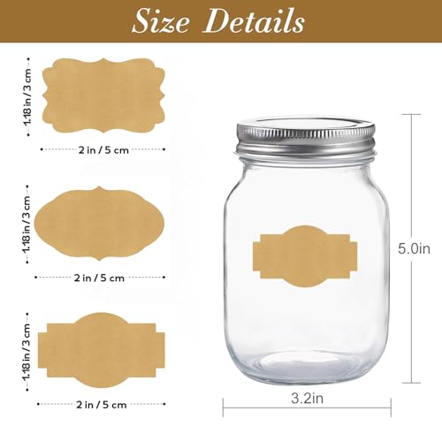 Imeepa 300PCS Kraft Brown Labels 2x1.2 Inch - Blank Self-Adhesive Stickers for Mason Jars, Bottles, Gift Wrapping, Food Storage & Crafts (Writable, Vintage Style, 3 Designs) - Image 3