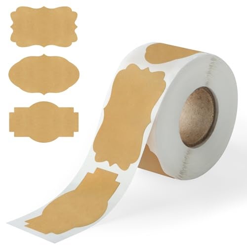 Imeepa 300PCS Kraft Brown Labels 2x1.2 Inch - Blank Self-Adhesive Stickers for Mason Jars, Bottles, Gift Wrapping, Food Storage & Crafts (Writable, Vintage Style, 3 Designs) - Image 1