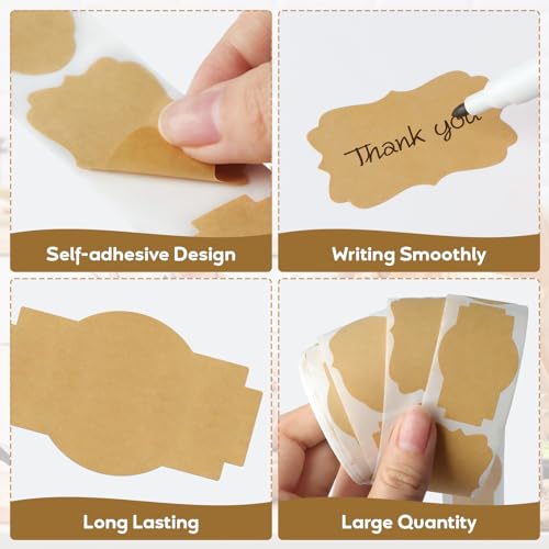 Imeepa 300PCS Kraft Brown Labels 2x1.2 Inch - Blank Self-Adhesive Stickers for Mason Jars, Bottles, Gift Wrapping, Food Storage & Crafts (Writable, Vintage Style, 3 Designs) - Image 4