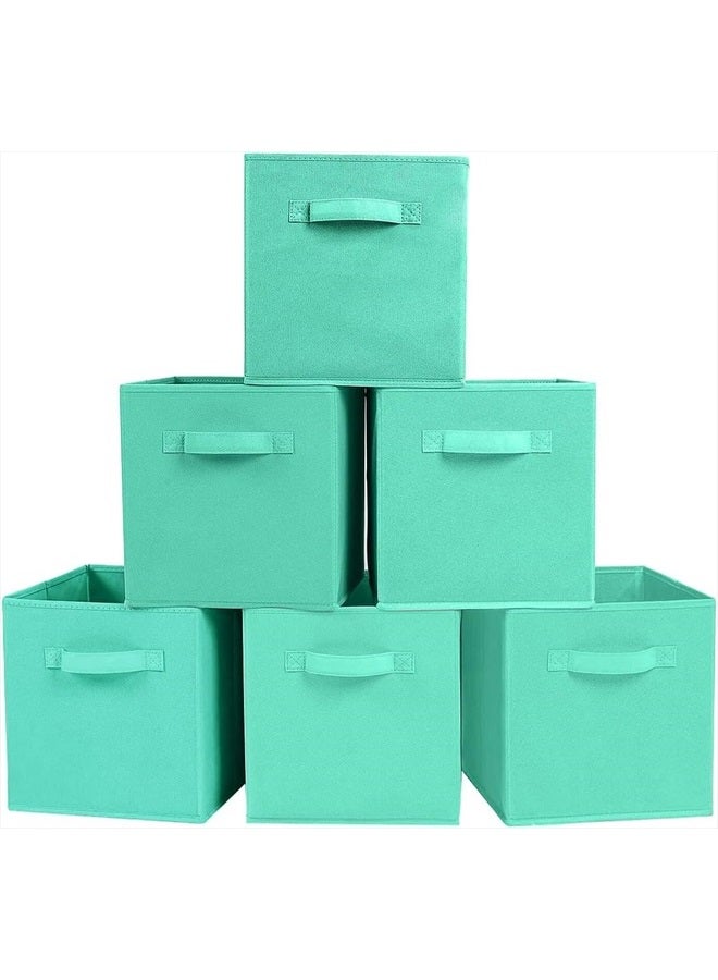 PowerKing Collapsible Storage Cubes with Handles, Fabric Foldable Bins for Closet Shelves, Durable Organization Storage Bins, 10.5'' x 11'' x 10.5'' (New Green, 6Pack) - Image 1