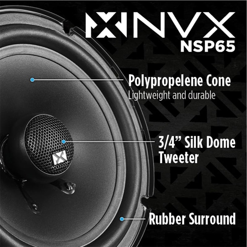 NVX NSP65 6.5" Car Speakers, 540W Max, 180W RMS, 2-Way Coaxial w/Silk Dome Tweeters & Built-in X-Overs, Easy to Install in Cars/Trucks/Doors (Pair) - Image 2