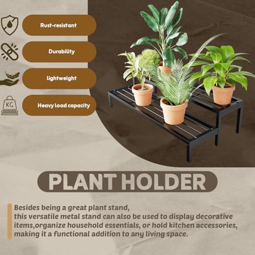 MILAD SAIFIX Plant Stand 2-Tier Folding Plant Stand, Planter for Indoors and Outdoors (69 x 25 x 26 CM's, Black Color) - Image 3