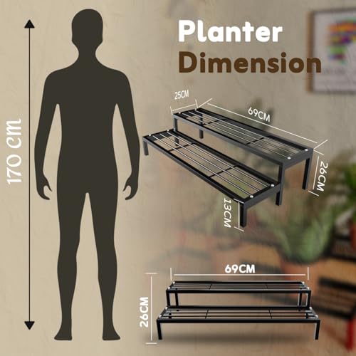 MILAD SAIFIX Plant Stand 2-Tier Folding Plant Stand, Planter for Indoors and Outdoors (69 x 25 x 26 CM's, Black Color) - Image 4