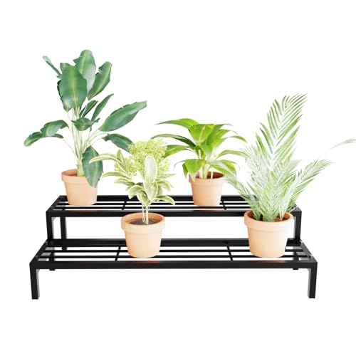 MILAD SAIFIX Plant Stand 2-Tier Folding Plant Stand, Planter for Indoors and Outdoors (69 x 25 x 26 CM's, Black Color) - Image 1
