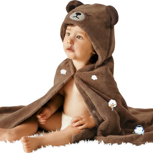 IFaryMes Toddler Baby Bath Towel with Hood 275X55 Ultra Absorbent Soft Cozy Comfort Bathrobe Blanket 06 Years Infant Shower Towel for Girls BoysBrown Bear - Image 1