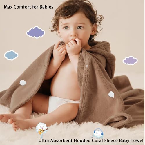 IFaryMes Toddler Baby Bath Towel with Hood 275X55 Ultra Absorbent Soft Cozy Comfort Bathrobe Blanket 06 Years Infant Shower Towel for Girls BoysBrown Bear - Image 3