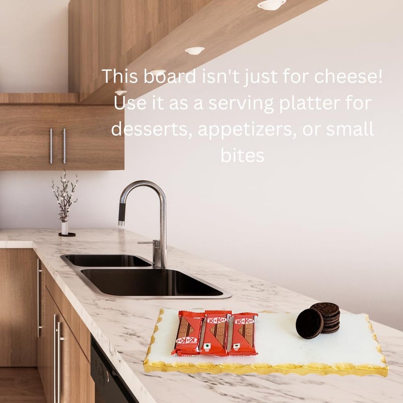 RM صينية تقديم مضيفة من الرخام والذهب RM RM، مخصصة للمطبخ، حرف يدوية للمطبخ - Image 4