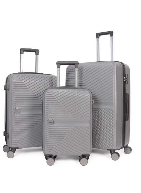Stylish Grey 3-Piece Suitcase Set with Built-in TSA Lock, Reinforced Grip Handles, Retractable Handle, High-Quality ABS Material, and 360 Spinner Wheels - Sizes 20", 24", 28"