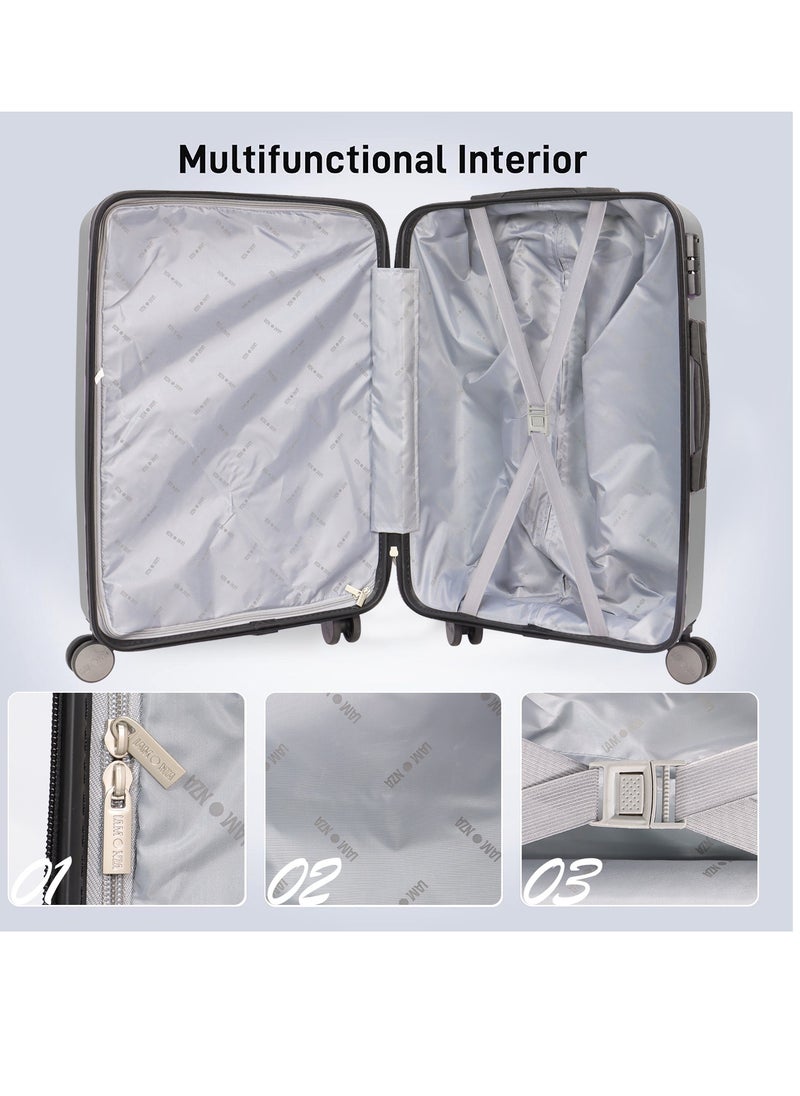 Generic - Stylish Grey 3-Piece Suitcase Set with Built-in TSA Lock, Reinforced Grip Handles, Retractable Handle, High-Quality ABS Material, and 360 Spinner Wheels - Sizes 20", 24", 28" - Image 1
