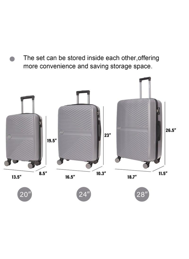 Generic - Stylish Grey 3-Piece Suitcase Set with Built-in TSA Lock, Reinforced Grip Handles, Retractable Handle, High-Quality ABS Material, and 360 Spinner Wheels - Sizes 20", 24", 28" - Image 1