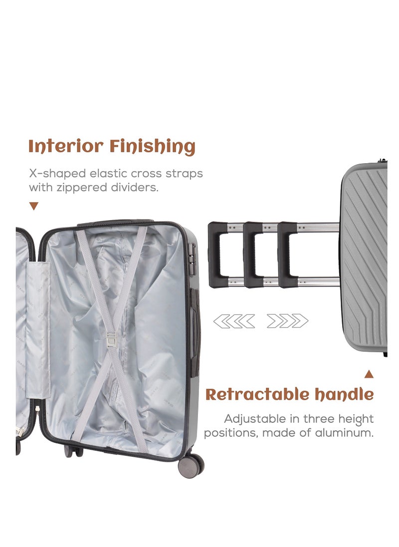 Generic - Stylish Grey 3-Piece Suitcase Set with Built-in TSA Lock, Reinforced Grip Handles, Retractable Handle, High-Quality ABS Material, and 360 Spinner Wheels - Sizes 20", 24", 28" - Image 1