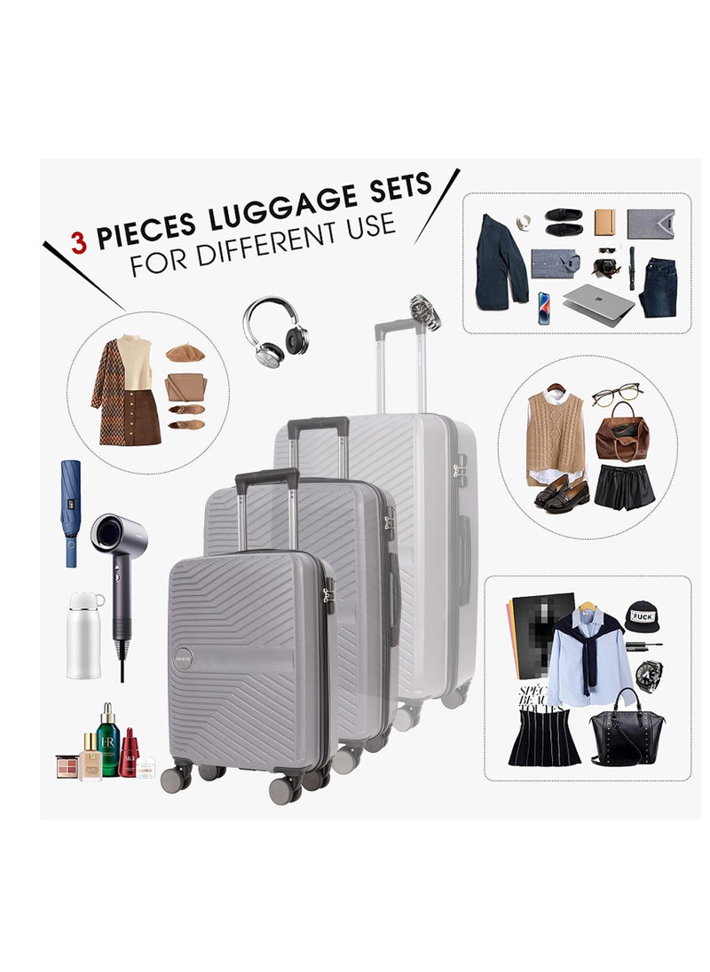 Generic - Stylish Grey 3-Piece Suitcase Set with Built-in TSA Lock, Reinforced Grip Handles, Retractable Handle, High-Quality ABS Material, and 360 Spinner Wheels - Sizes 20", 24", 28" - Image 1
