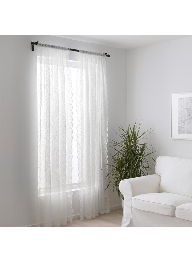 erorex Sheer curtains, 1 pair, white flower/with rod pocket, 145x300 cm - Image 2