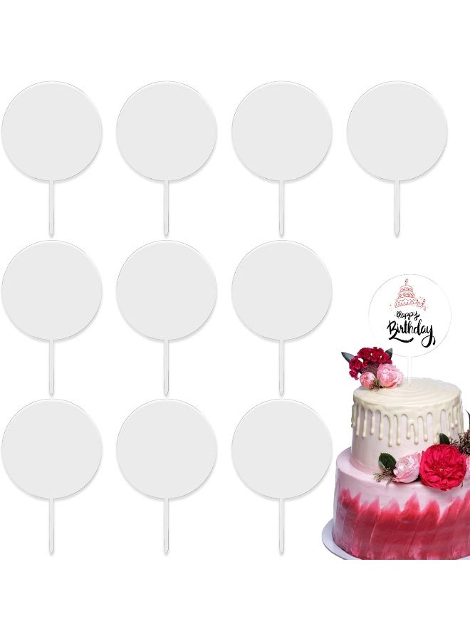 TPGP Blank Acrylic Cake Toppers, 10PCS Round Clear Cake Toppers, Clear Circle DIY Birthday Cake Topper, Personalized Cupcake Toppers for Birthday Baby Shower Wedding Decor - Image 1