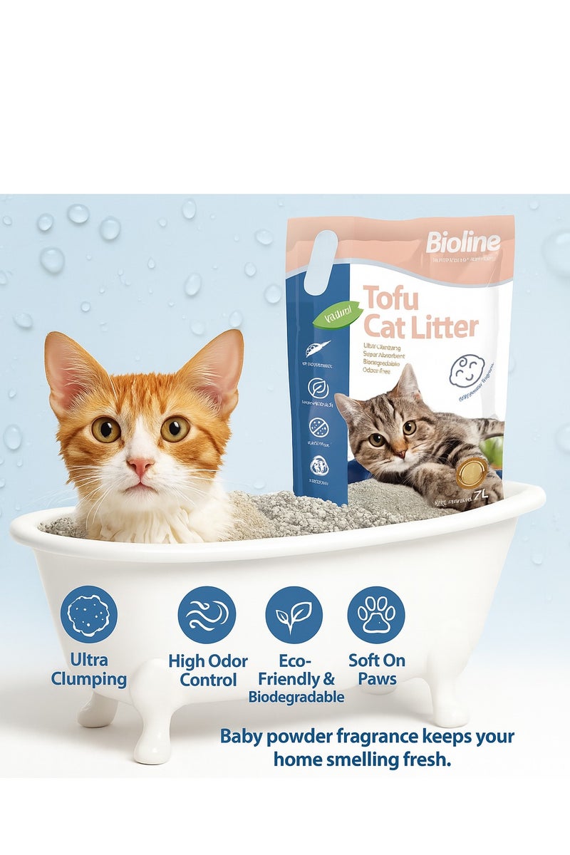 بايولاين رمل القطط بيولاين توفو 7 لتر – برائحة بودرة الأطفال، متكتل ويمنع الروائح - Image 2