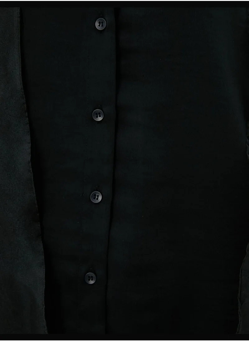 كوتون Sheer Shawl Neck Long Sleeve Shirt