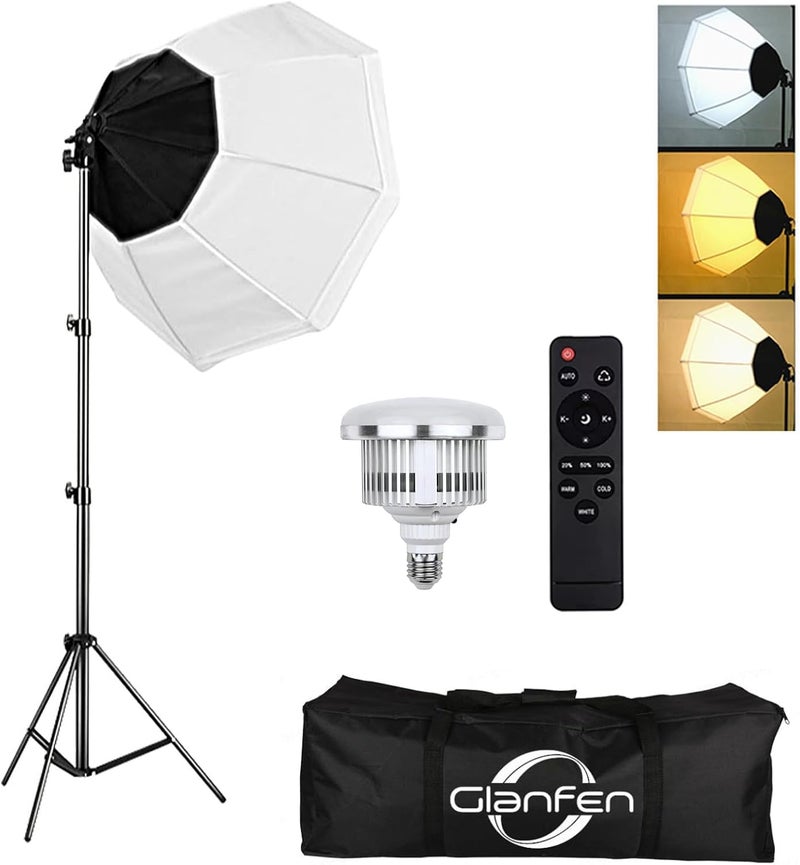 Fh - GlanFen Photography Softbox Lighting Kit with 380W 3 Colors Remote LED Bulbs,Soft Boxes and Carry Bag for Video Recording, Portraits Shooting - Image 1