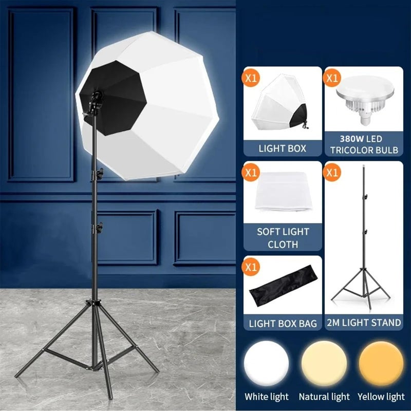 Fh - GlanFen Photography Softbox Lighting Kit with 380W 3 Colors Remote LED Bulbs,Soft Boxes and Carry Bag for Video Recording, Portraits Shooting - Image 3