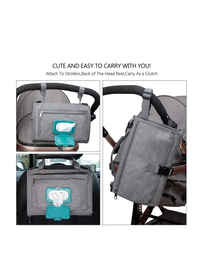 KASTWAVE Baby Portable Diaper Changing Pad, Waterproof Detachable Travel Changing Pad with Shoulder Strap and Wipes Pocket, Diaper Changer Travel Bag, Grey  - Image 3