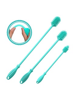 Silicone Bottle Brush Cleaner, 3 Pcs Long Handle Bottle Cleaning Brushes for Narrow Neck Containers, Water Bottles, Thermos, Hydro Flasks, Coffee Mugs, Baby Bottles (Blue)