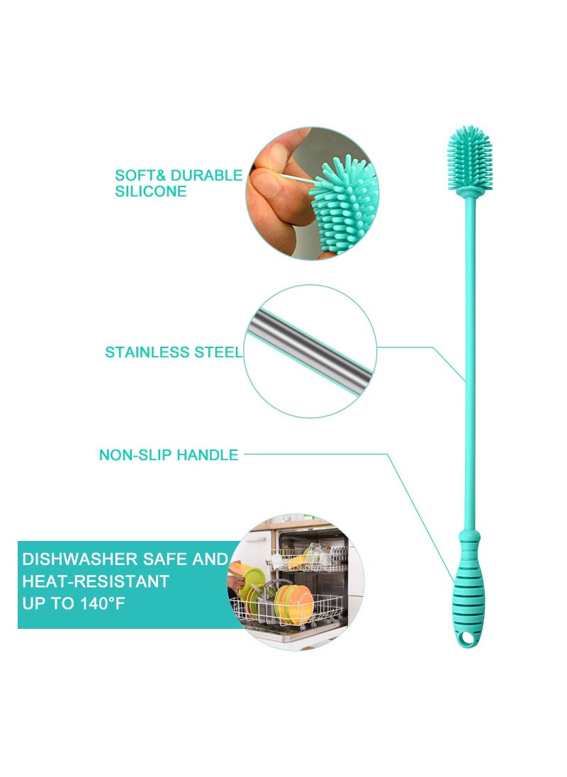 Excefore - Silicone Bottle Brush Cleaner, 3 Pcs Long Handle Bottle Cleaning Brushes for Narrow Neck Containers, Water Bottles, Thermos, Hydro Flasks, Coffee Mugs, Baby Bottles (Blue) - Image 1