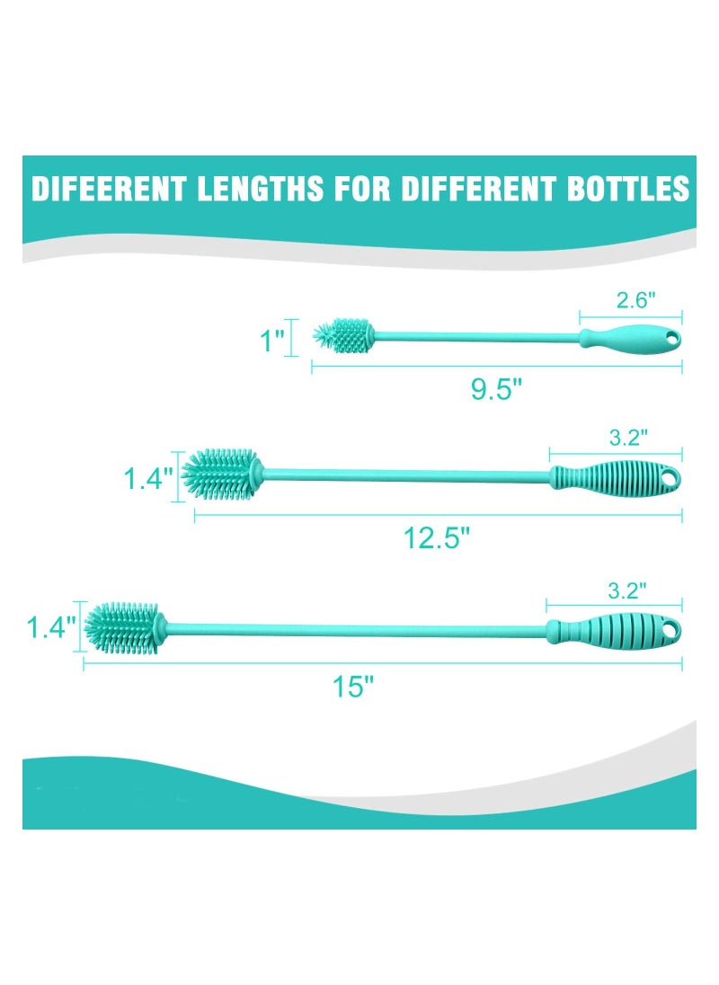 Excefore - Silicone Bottle Brush Cleaner, 3 Pcs Long Handle Bottle Cleaning Brushes for Narrow Neck Containers, Water Bottles, Thermos, Hydro Flasks, Coffee Mugs, Baby Bottles (Blue) - Image 1