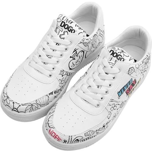 DOGO White Sneakers for Women - Handmade Women's Fashion Sneakers, Vegan Leather and Unique Design Dice Sneakers Never Say Never Design, Size 8 - Image 2