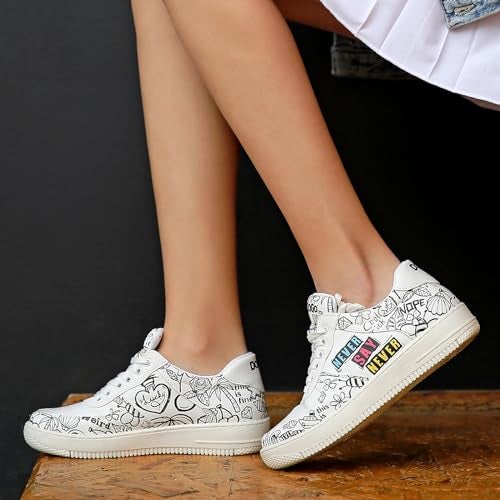 DOGO White Sneakers for Women - Handmade Women's Fashion Sneakers, Vegan Leather and Unique Design Dice Sneakers Never Say Never Design, Size 8 - Image 5