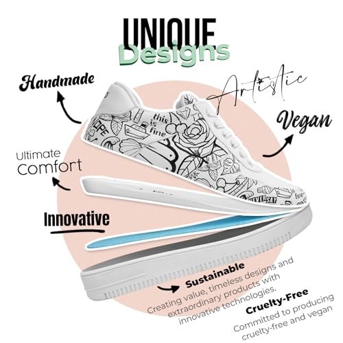 DOGO White Sneakers for Women - Handmade Women's Fashion Sneakers, Vegan Leather and Unique Design Dice Sneakers Never Say Never Design, Size 8 - Image 4