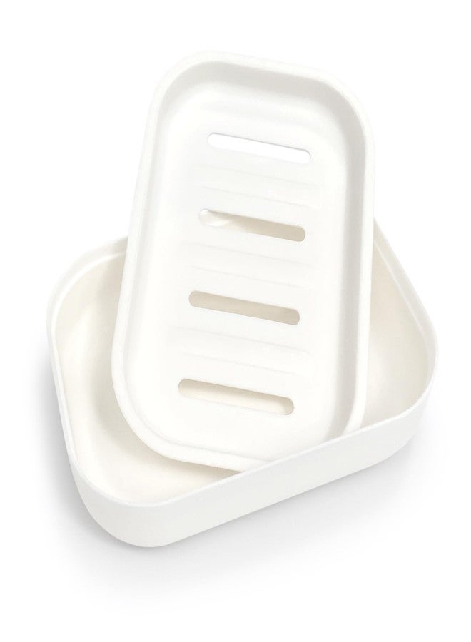 Morepack Double Layer Draining Soap Dish, Plastic Dishwashing Sponge Soap Holder for Kitchen, Bathroom, and Washstand (Milky White) - Image 1