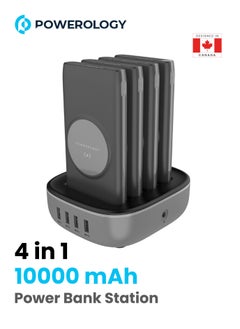 4 in 1 Wireless Powerbank Station 10000mAH with Built in Type-C And Lightning Cable, Fast Charging, Portable - Black