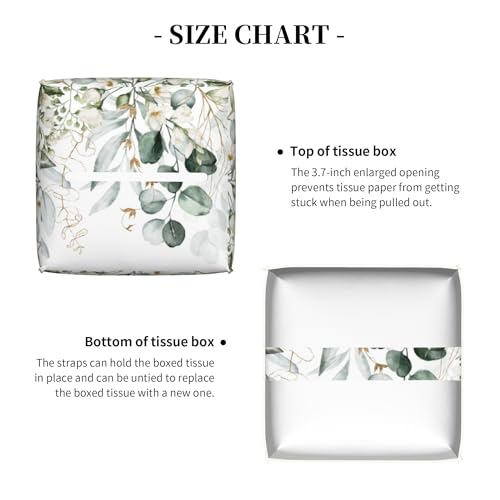sndheke Eucalyptus Leaves and Flowers Tissue Box Cover Square,Watercolor Green Leaves Branches Tissue Box Holder Waterproof Leather Facial Paper Organizer Dispenser for Bathroom Home Car Nightstand Vanity - Image 5
