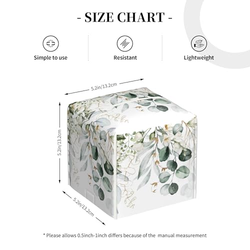 sndheke Eucalyptus Leaves and Flowers Tissue Box Cover Square,Watercolor Green Leaves Branches Tissue Box Holder Waterproof Leather Facial Paper Organizer Dispenser for Bathroom Home Car Nightstand Vanity - Image 4