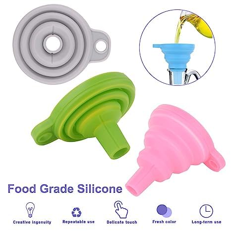 RIVUGJA Silicone Collapsible Funnel Foldable Kitchen Funnel Hopper for Water Bottle Liquid Transfer Food Grade - Image 4