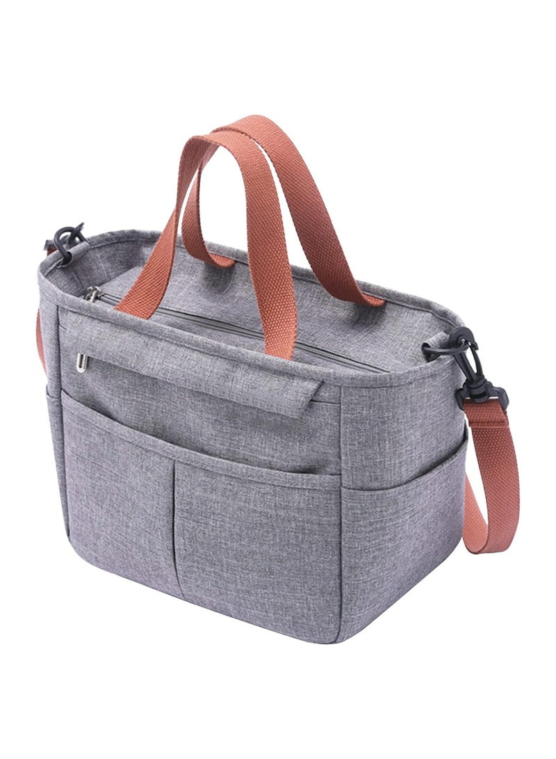 Arabest Large Capacity Insulated  Lunch Bag, Reusable, Leakproof Cooler Lunch Tote Bag with Bottle Holder Adjustable Shoulder Strap for Adult Combination, School Office Work Picnic Beach, Oxford Material, Grey - Image 1
