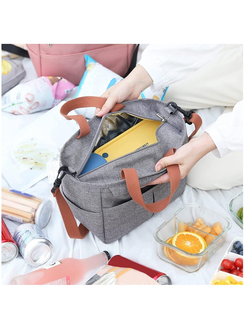 Arabest Large Capacity Insulated  Lunch Bag, Reusable, Leakproof Cooler Lunch Tote Bag with Bottle Holder Adjustable Shoulder Strap for Adult Combination, School Office Work Picnic Beach, Oxford Material, Grey - Image 2