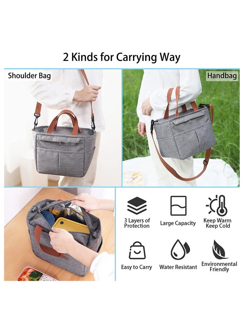 Arabest Large Capacity Insulated  Lunch Bag, Reusable, Leakproof Cooler Lunch Tote Bag with Bottle Holder Adjustable Shoulder Strap for Adult Combination, School Office Work Picnic Beach, Oxford Material, Grey - Image 4