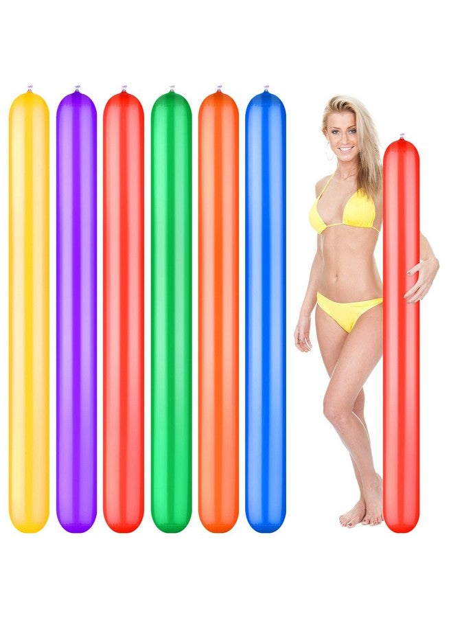 Junkin 6 Pcs 59 Inch Pool Inflatable Sticks Colorful Inflatable Pool Noodles Stick Giant Blow Up Pool Noodles Pvc Float Outdoor Water Games Toy For Adult Kid Swimming Pools Beach Lake Party 6 Color - Image 1