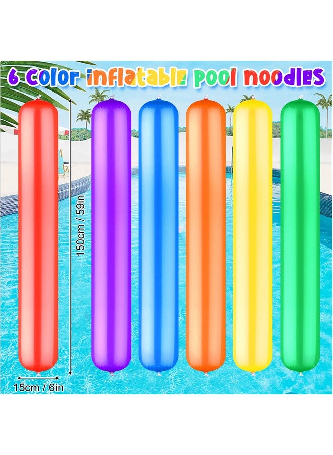 Junkin 6 Pcs 59 Inch Pool Inflatable Sticks Colorful Inflatable Pool Noodles Stick Giant Blow Up Pool Noodles Pvc Float Outdoor Water Games Toy For Adult Kid Swimming Pools Beach Lake Party 6 Color - Image 4
