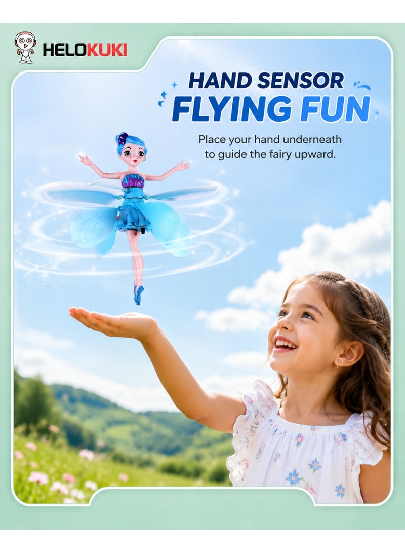 Helo Kuki Flying Fairy Doll Toy, USB Rechargeable Hand Sensor Flying Doll With LED Lights, Flexible Propellers, Auto Power-Off Protection, Indoor Play Toy For Kids, Blue - Image 3