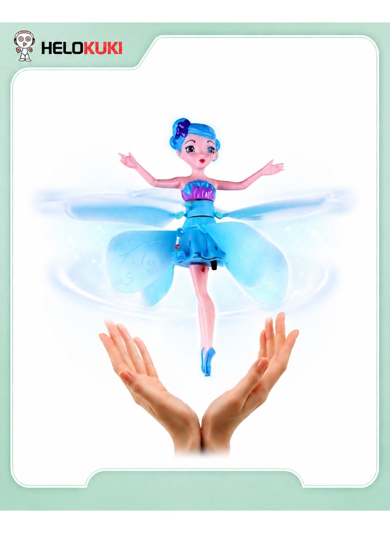 Helo Kuki Flying Fairy Doll Toy, USB Rechargeable Hand Sensor Flying Doll With LED Lights, Flexible Propellers, Auto Power-Off Protection, Indoor Play Toy For Kids, Blue - Image 1