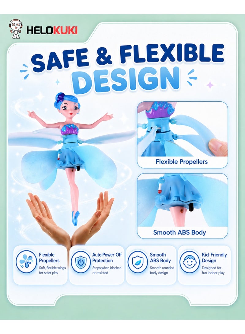 Helo Kuki Flying Fairy Doll Toy, USB Rechargeable Hand Sensor Flying Doll With LED Lights, Flexible Propellers, Auto Power-Off Protection, Indoor Play Toy For Kids, Blue - Image 5