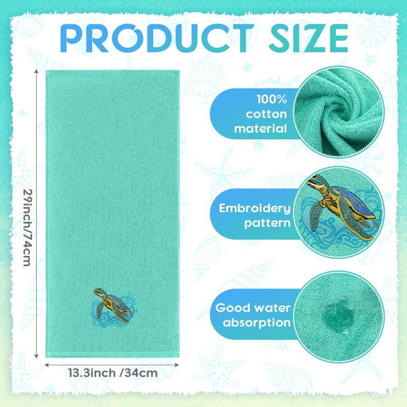 SmoothNovelty 2 Pcs Sea Turtle Hand Towels Teal Bathroom Decor 14x29 Inch Embroidered 100% Cotton Soft Absorbent Spring Summer Decorative Hand Towels for Bathroom Kitchen - Image 3