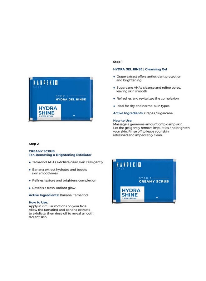 Kanpeki Hydra Shine 5-Step Facial Kit | Deep Hydration & Glow | With Shea Butter, Algae & Vitamin A | For Dry & Normal Skin | Brightening & Moisturizing - Image 4