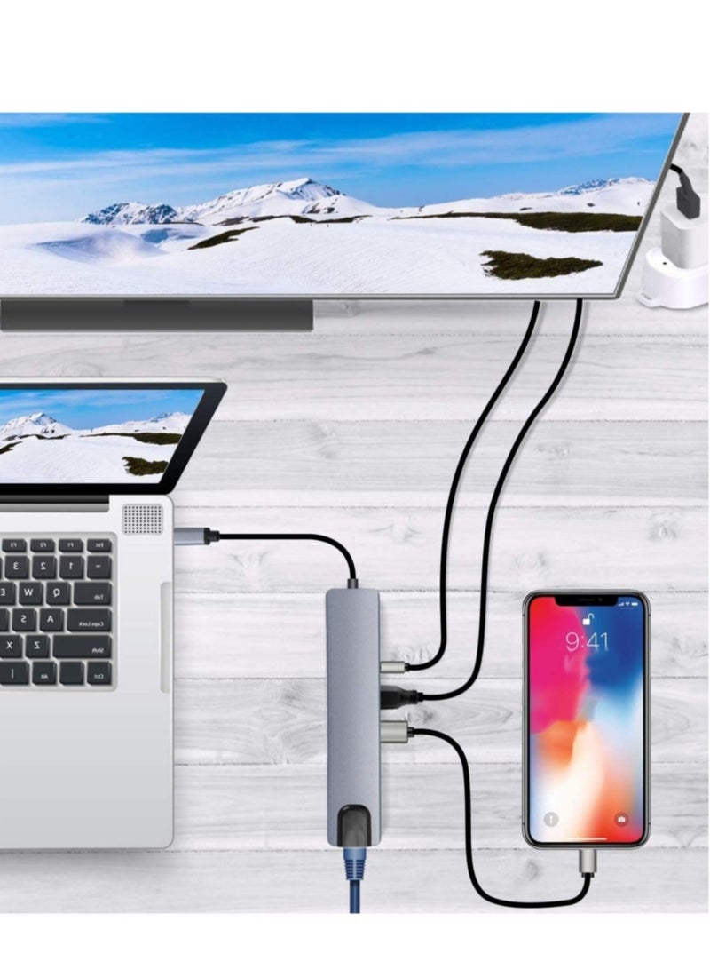 USB C Hub (8 in 1 Multifunction Adapter for MacBook & Windows) / USB Docking Station / 4K HDMI, HDTV, SD/TF card, RJ45, USB C - Image 4