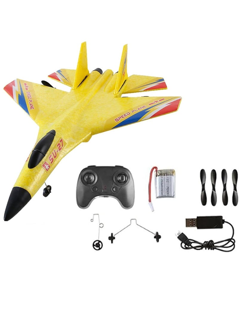 Su-27 RC Aircraft, 2.4GHz 2 Channel RC Aircraft with Gyro Night Light, Suitable for Adults, Beginners and Children Yellow  - Image 1